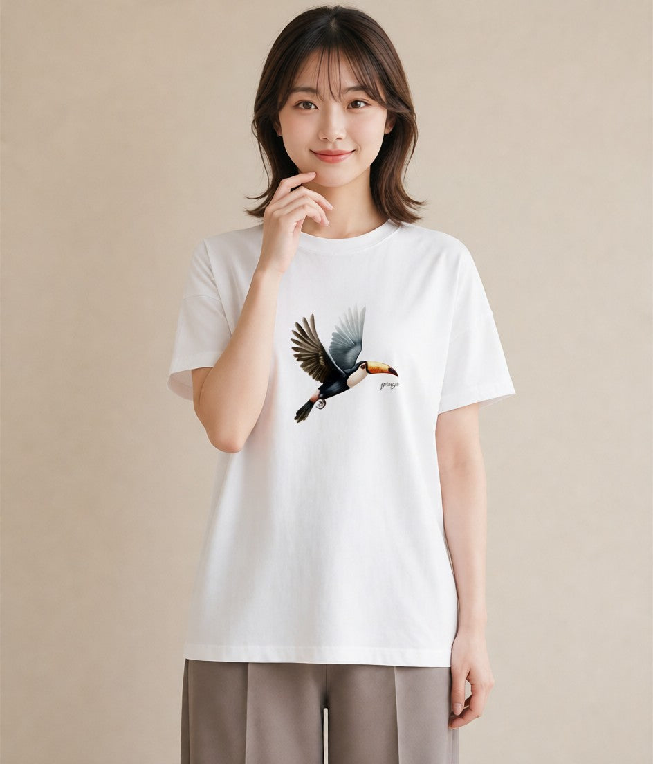 デザインTシャツ レディース ハシビロコウ 動物 アニマル イラスト 韓国風 夏コーデ 通学 白T YMAZO