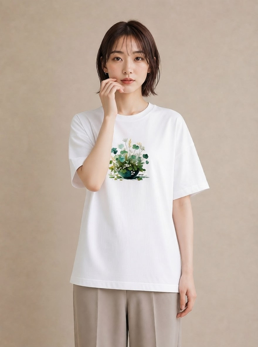 半袖Tシャツ レディース ハーブ 植物 ボタニカル イラスト ゆるコーデ レイヤード 友達ギフト 白T YMAZO