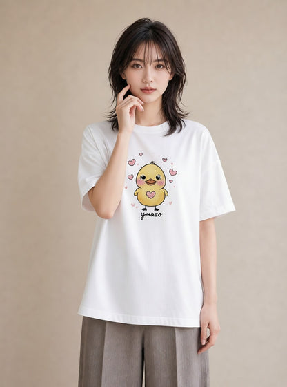 デザインTシャツ レディース アヒル 動物 アニマル イラスト レトロ 休日 ペアコーデ 白T YMAZO