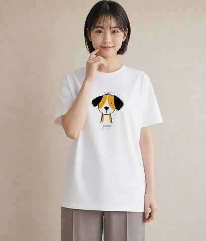 半袖Tシャツ レディース わんこ 犬 いぬ イラスト カジュアル 通勤 在宅 白T YMAZO