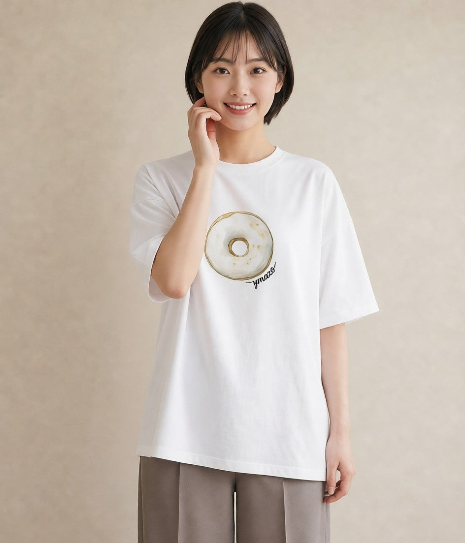 グラフィックTシャツ レディース プリン 食べ物 フード イラスト カジュアル 通勤 在宅 白T YMAZO