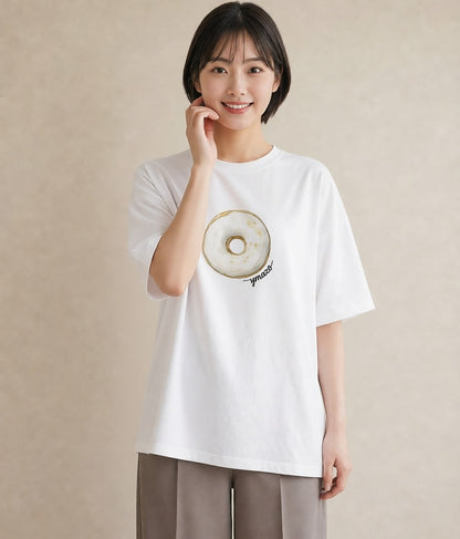 グラフィックTシャツ レディース プリン 食べ物 フード イラスト カジュアル 通勤 在宅 白T YMAZO