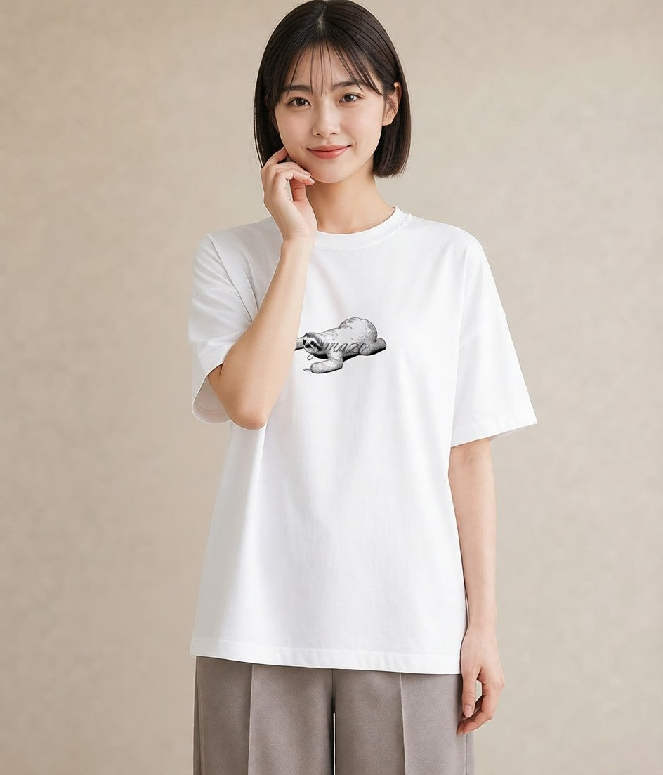 プリントTシャツ レディース ナマケモノ 動物 アニマル イラスト ゆるかわ ルームウェア ギフト 白T YMAZO