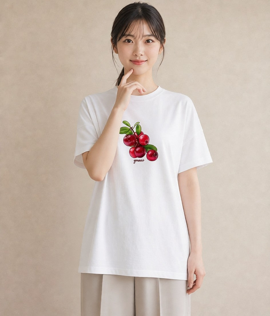 Tシャツ レディース さくらんぼ チェリー 食べ物 フード イラスト 抜け感 女性 旅行用 白T YMAZO