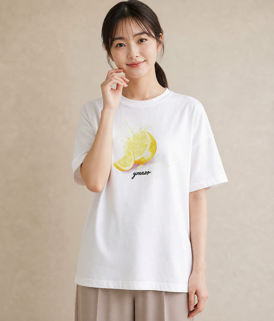 プリントTシャツ レディース レモン 檸檬 食べ物 フード イラスト シック 女子会 お揃い 白T YMAZO