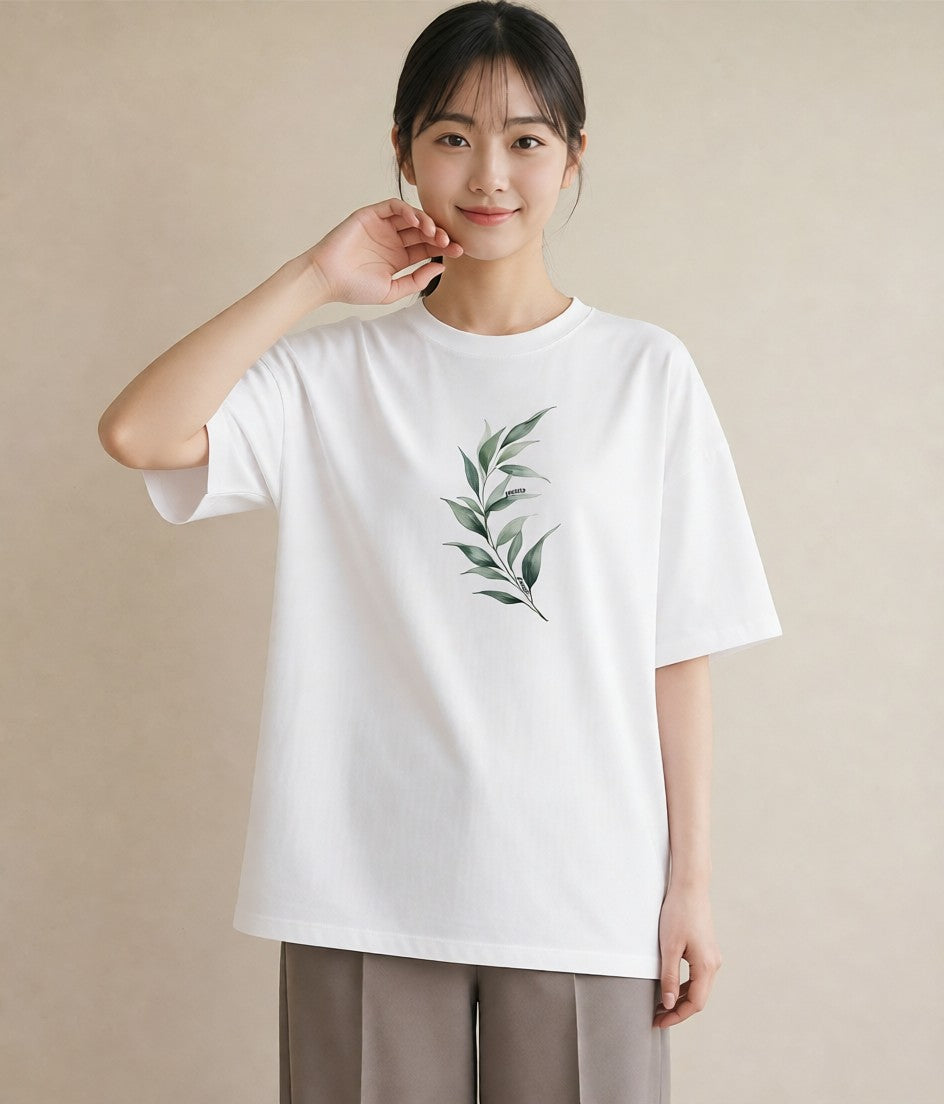 グラフィックTシャツ レディース ガラス瓶 小枝 ボタニカル ナチュラル アンティーク イラスト 自分用 ルームウェア 白T YMAZO