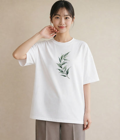 グラフィックTシャツ レディース ガラス瓶 小枝 ボタニカル ナチュラル アンティーク イラスト 自分用 ルームウェア 白T YMAZO