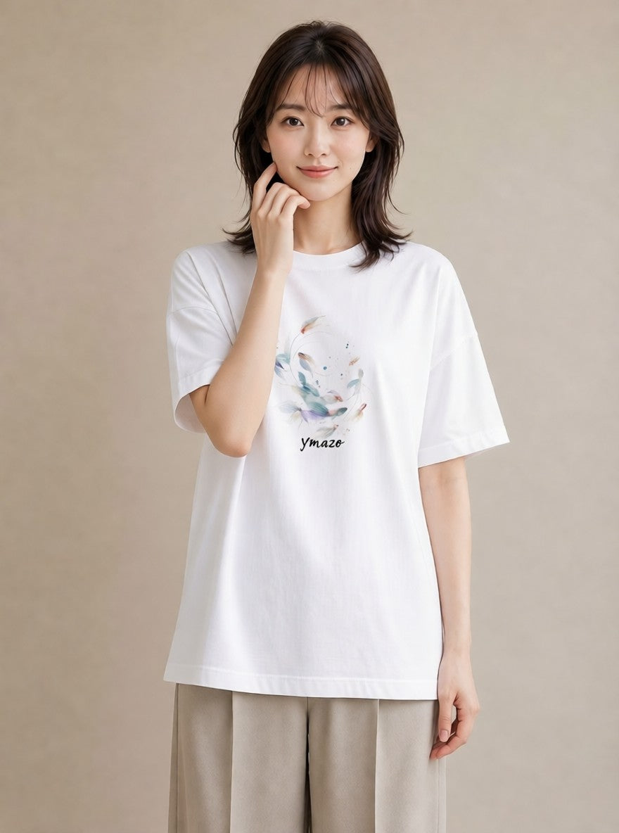 プリントTシャツ レディース 熱帯魚 海の生き物 海 イラスト 手描き風 休日 ペアコーデ 白T YMAZO