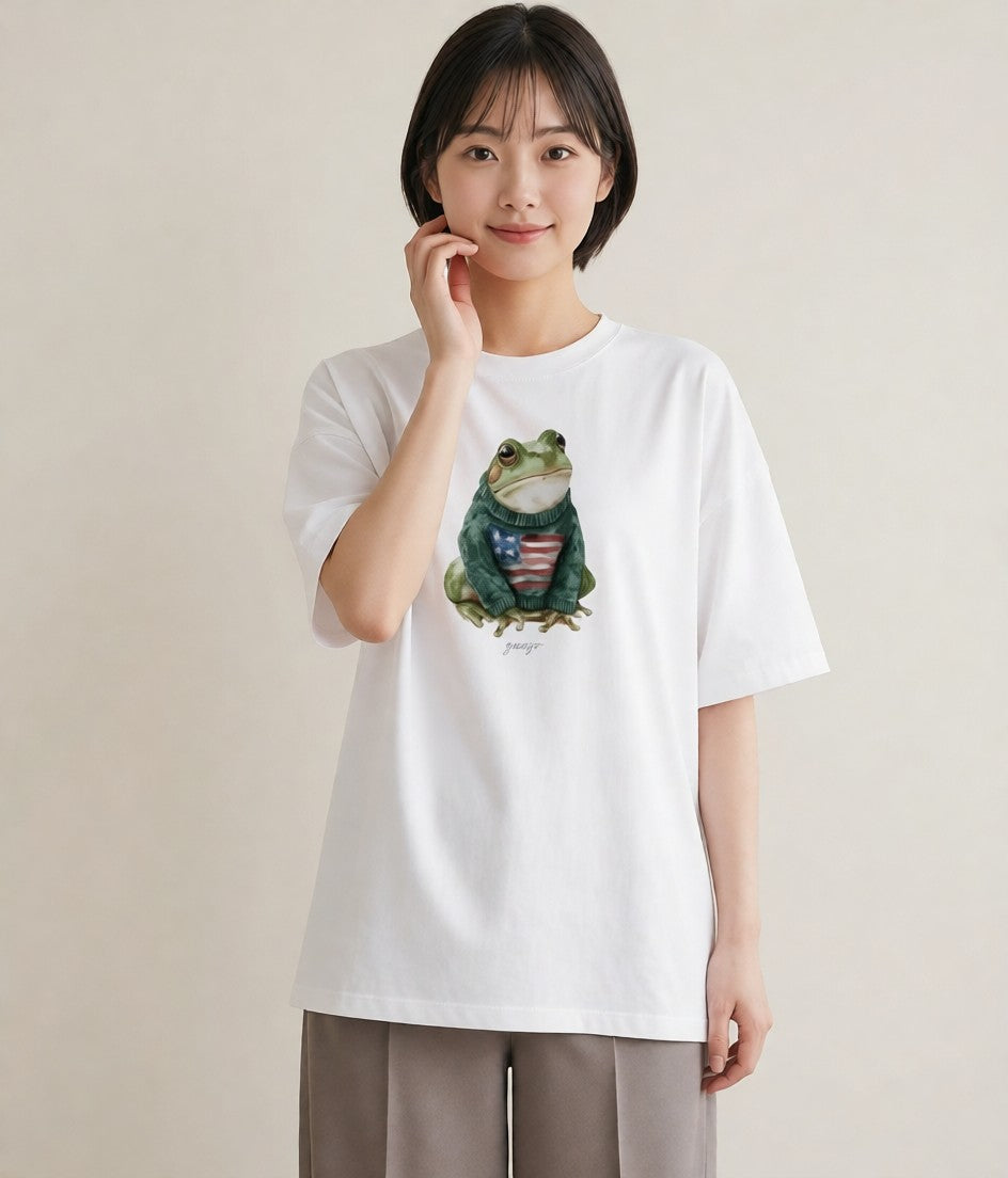 グラフィックTシャツ レディース アマガエル ペット 動物 イラスト 休日コーデ 旅行用 海 白T YMAZO