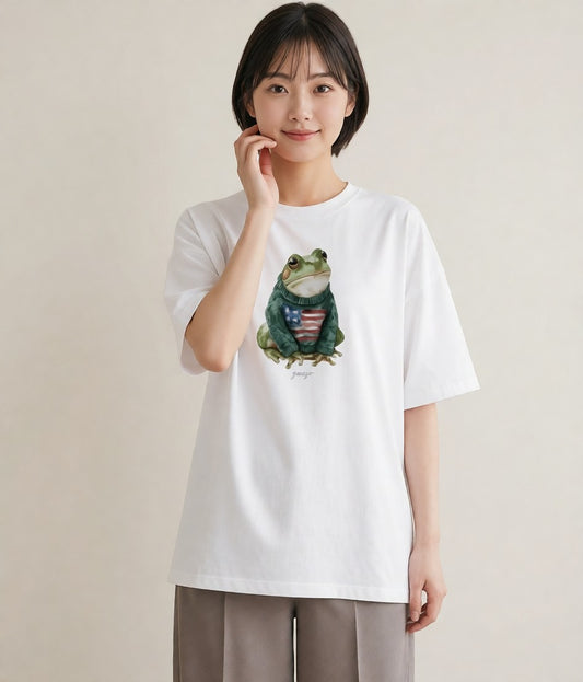 グラフィックTシャツ レディース アマガエル ペット 動物 イラスト 休日コーデ 旅行用 海 白T YMAZO