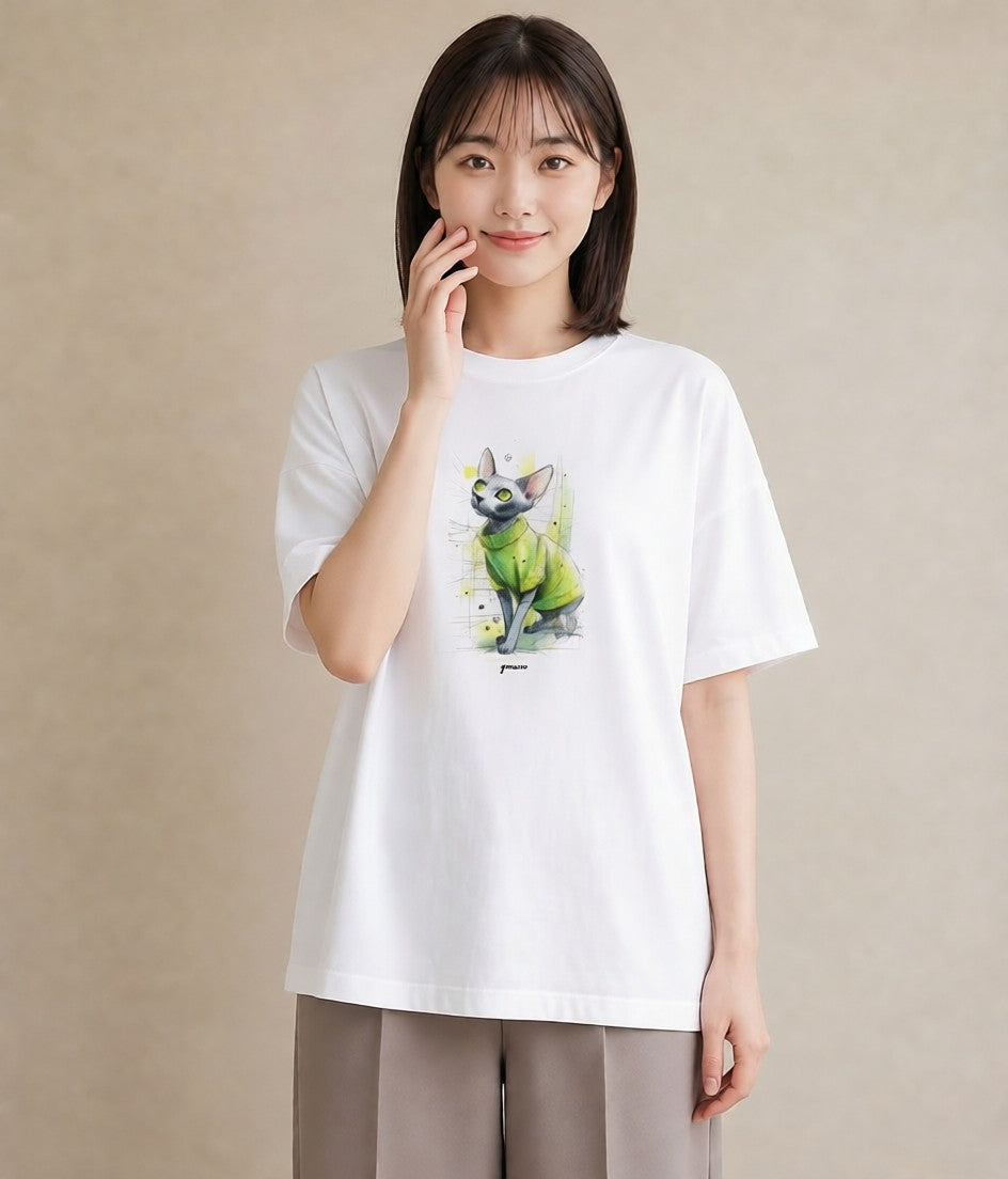 半袖Tシャツ レディース スフィンクス 猫 ねこ イラスト 可愛い 親子 20代 白T YMAZO