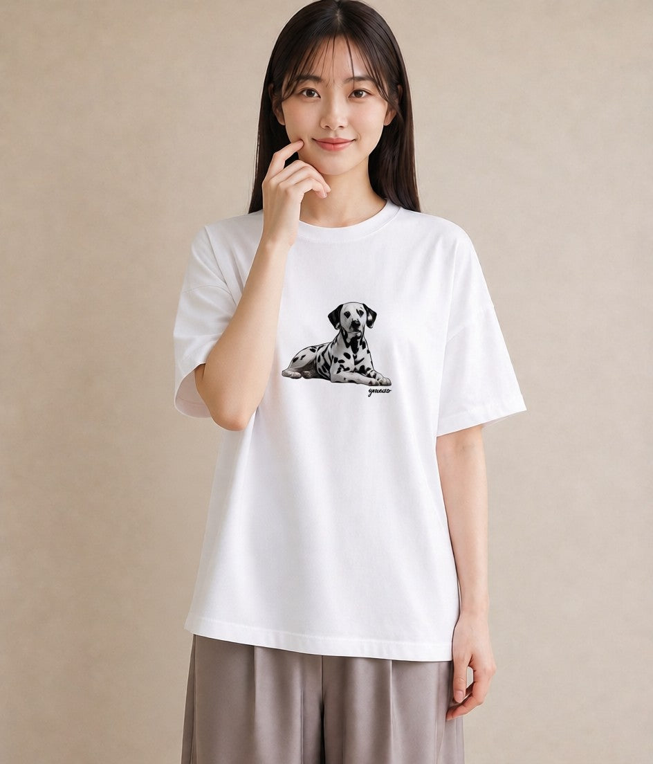 Tシャツ レディース ダルメシアン 犬 いぬ イラスト ナチュラル 社会人 女性 白T YMAZO