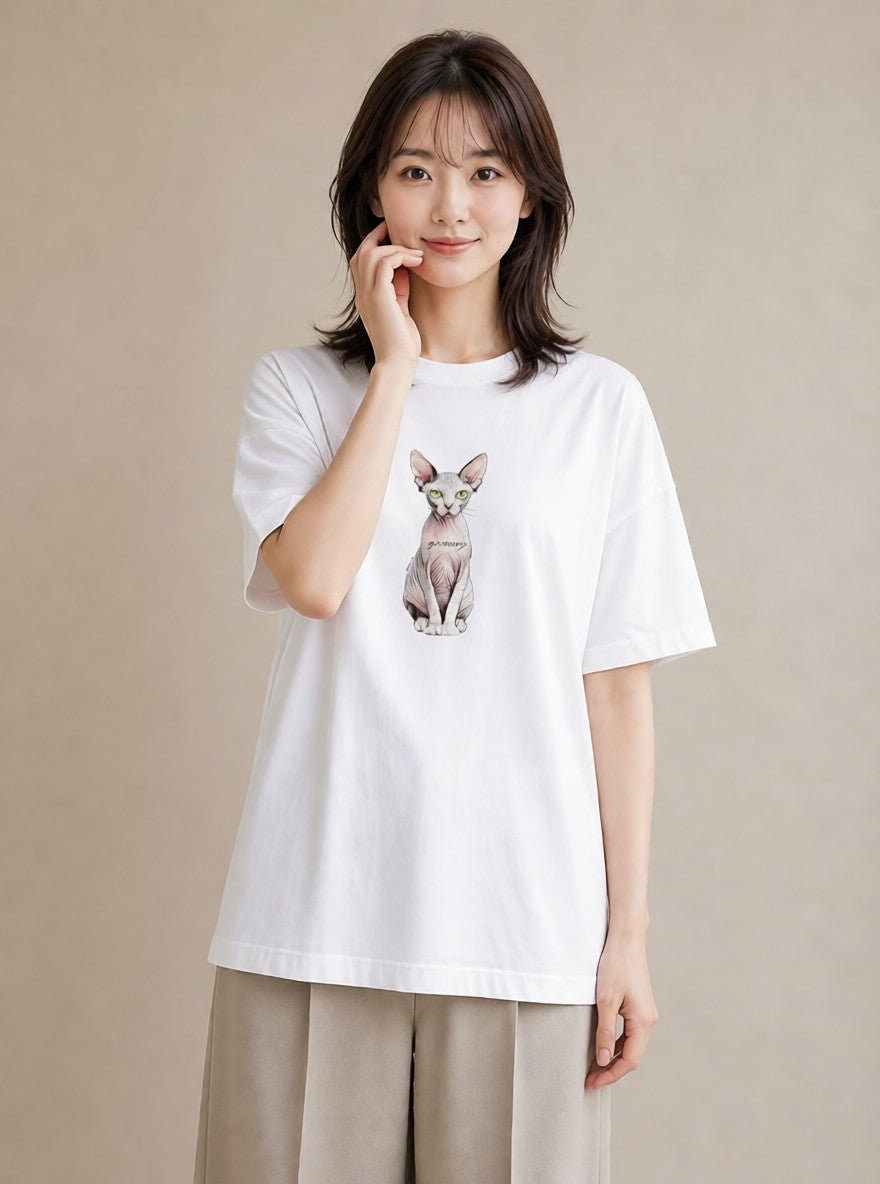 半袖Tシャツ レディース ロシアンブルー 猫 ねこ イラスト シンプル 母娘コーデ 自分用 白T YMAZO