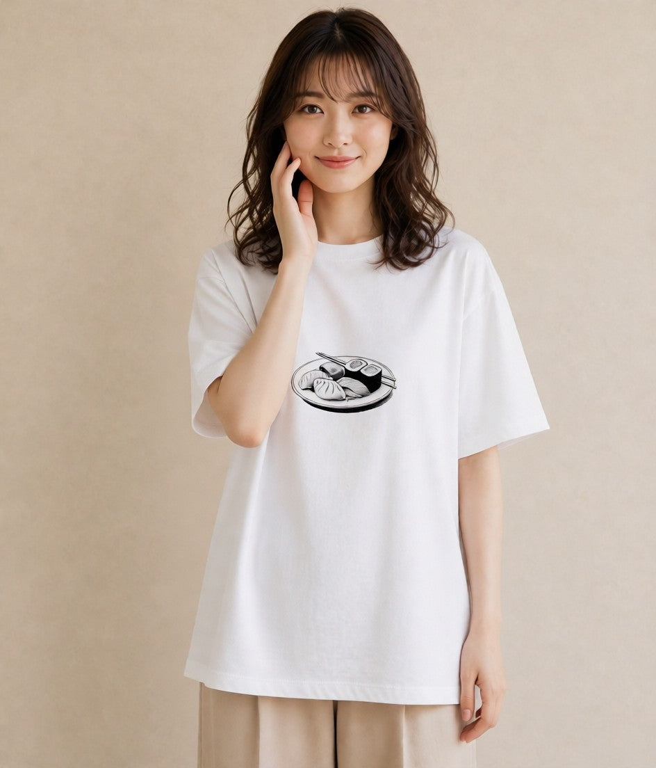 プリントTシャツ レディース お寿司 食べ物 フード イラスト 上品 休日 ペアコーデ 白T YMAZO