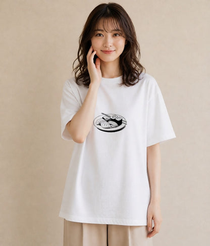 プリントTシャツ レディース お寿司 食べ物 フード イラスト 上品 休日 ペアコーデ 白T YMAZO