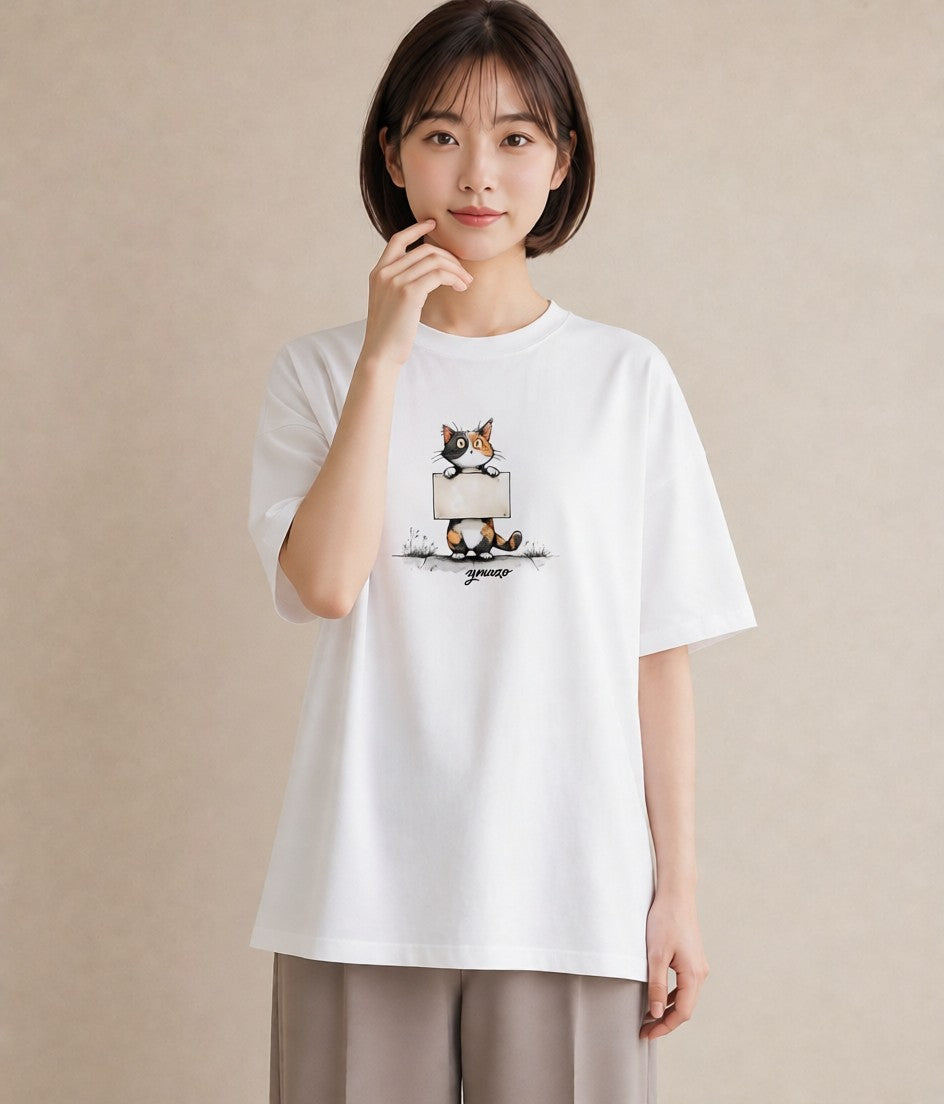 プリントTシャツ レディース 靴下猫 猫 ねこ イラスト きれいめ ホワイトデー 春服 白T YMAZO