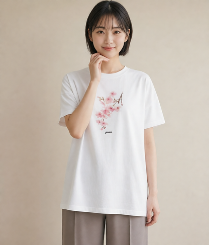 デザインTシャツ レディース 梅 花 花柄 イラスト レトロ 誕生日プレゼント 綿100 白T YMAZO