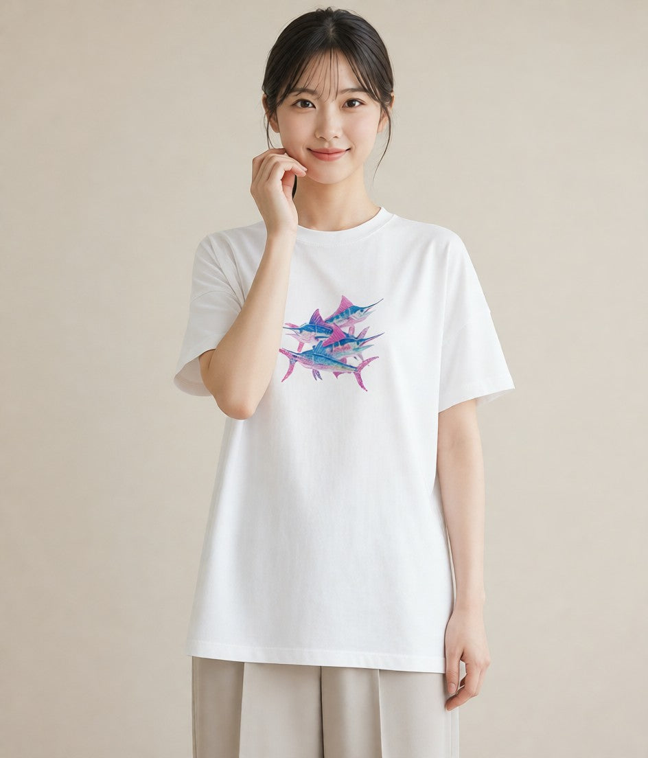 半袖Tシャツ レディース 熱帯魚 海の生き物 海 イラスト 北欧風 母の日 ビーチ 白T YMAZO