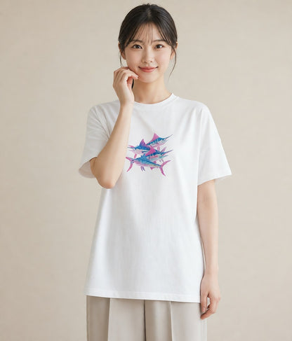 半袖Tシャツ レディース 熱帯魚 海の生き物 海 イラスト 北欧風 母の日 ビーチ 白T YMAZO