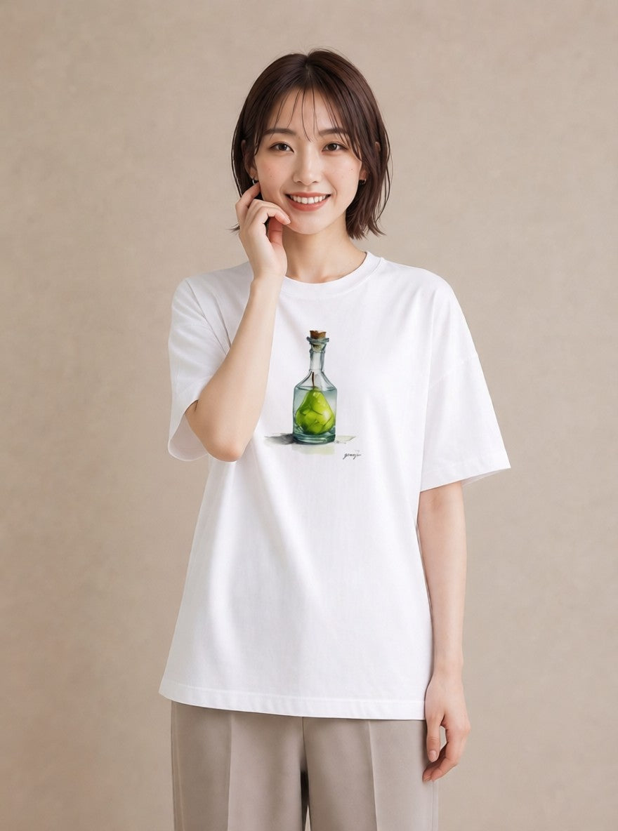 プリントTシャツ レディース ガラス瓶 小枝 ボタニカル ナチュラル アンティーク イラスト 休日コーデ おしゃれギフト 社会人 白T YMAZO