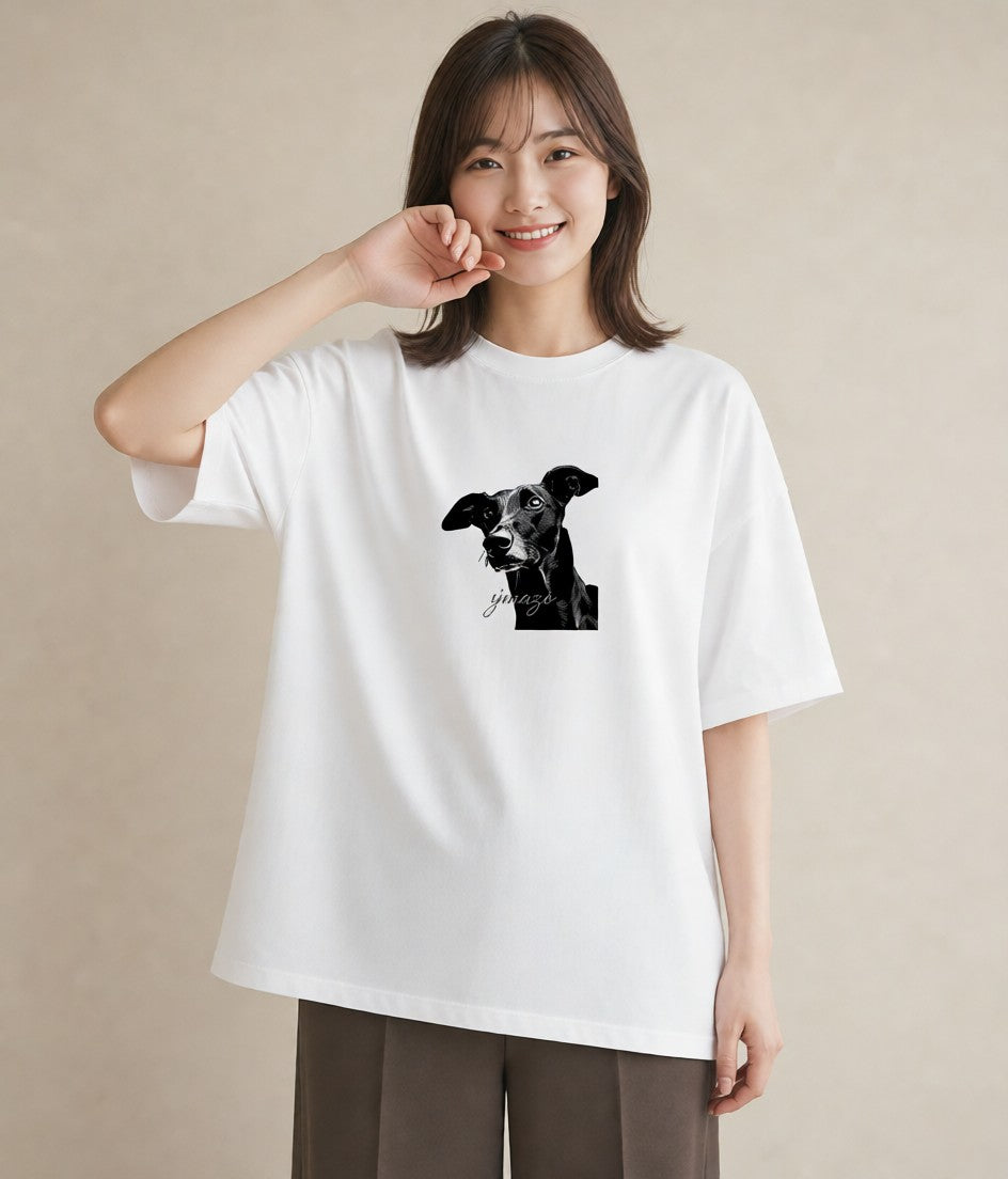 デザインTシャツ レディース イタリアングレーハウンド 犬 いぬ イラスト 個性的 カフェ服 クリスマス 白T YMAZO