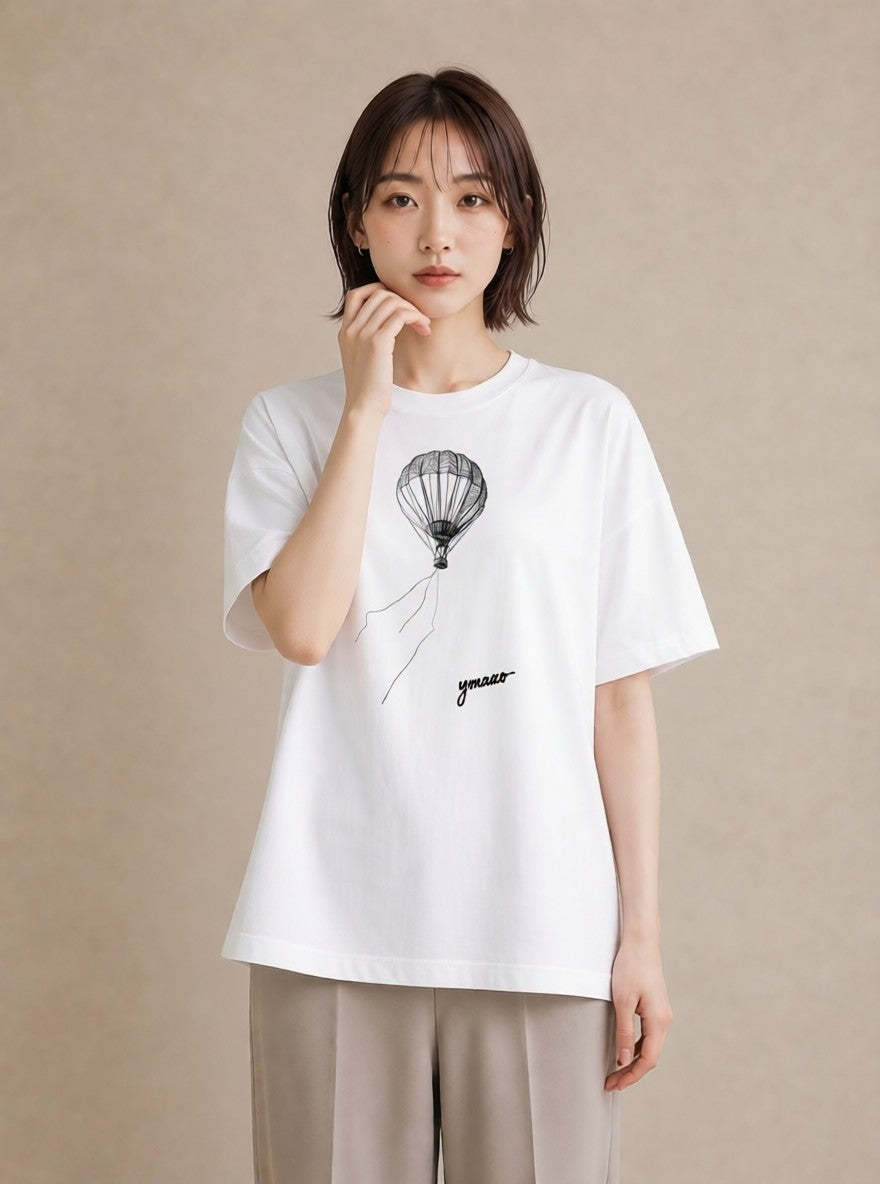 Tシャツ レディース 紙風船 和紙 ナチュラル アンティーク イラスト モード ホワイトデー 春服 白T YMAZO