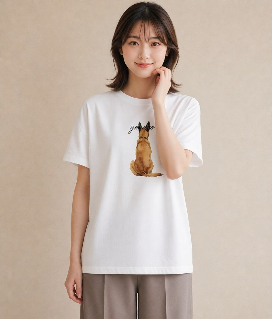 グラフィックTシャツ レディース 老犬 犬 いぬ イラスト 北欧風 20代 カジュアルコーデ 白T YMAZO