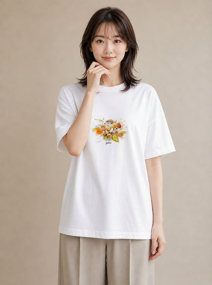 デザインTシャツ レディース 実り 植物 ボタニカル イラスト モード おしゃれギフト 社会人 白T YMAZO