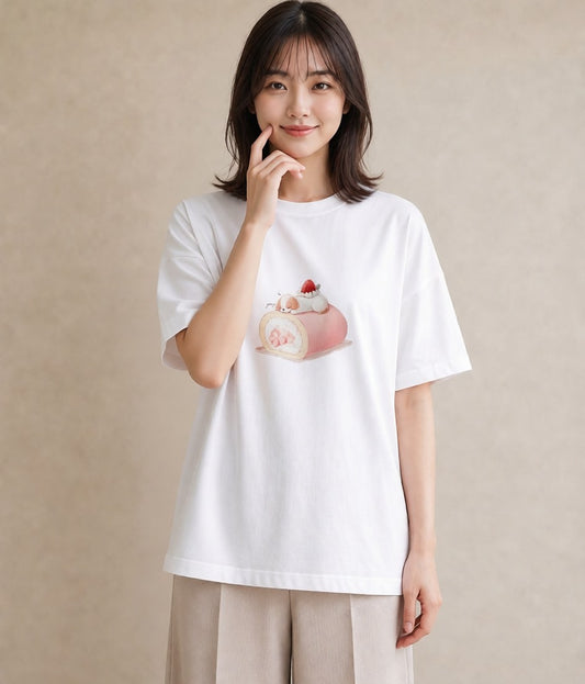 グラフィックTシャツ レディース プリン 食べ物 フード イラスト アート風 クリスマス 旅行 白T YMAZO