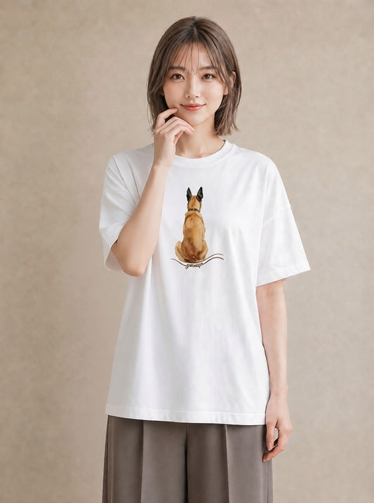 Tシャツ レディース ジャーマンシェパード 犬 いぬ イラスト 線画 デート 帰省 白T YMAZO