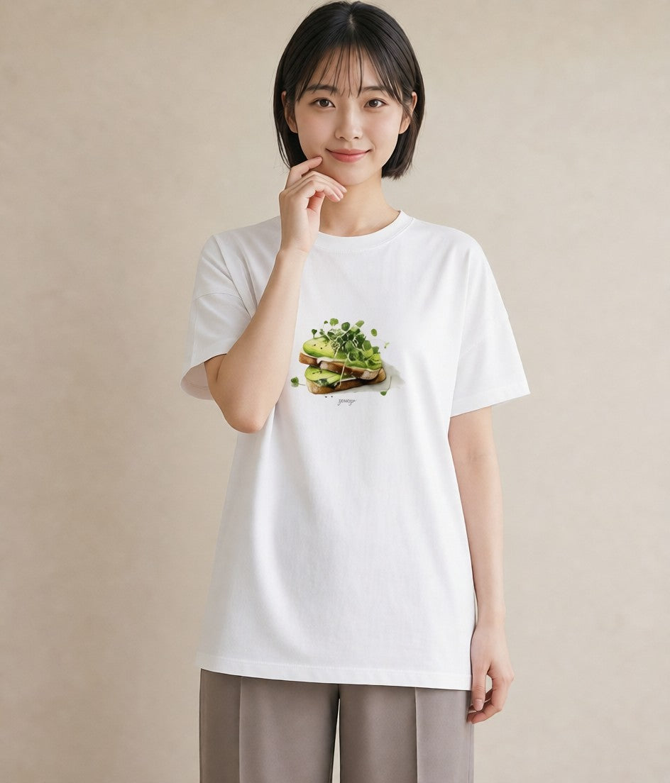 グラフィックTシャツ レディース アボカド 食べ物 フード イラスト 水彩風 秋コーデ おしゃれギフト 白T YMAZO