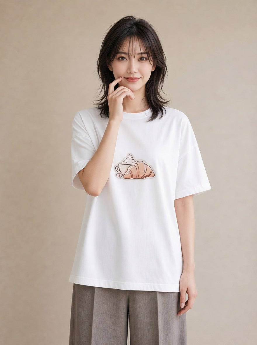 Tシャツ レディース 食パン 食べ物 フード イラスト ラフカジュアル カフェ服 クリスマス 白T YMAZO