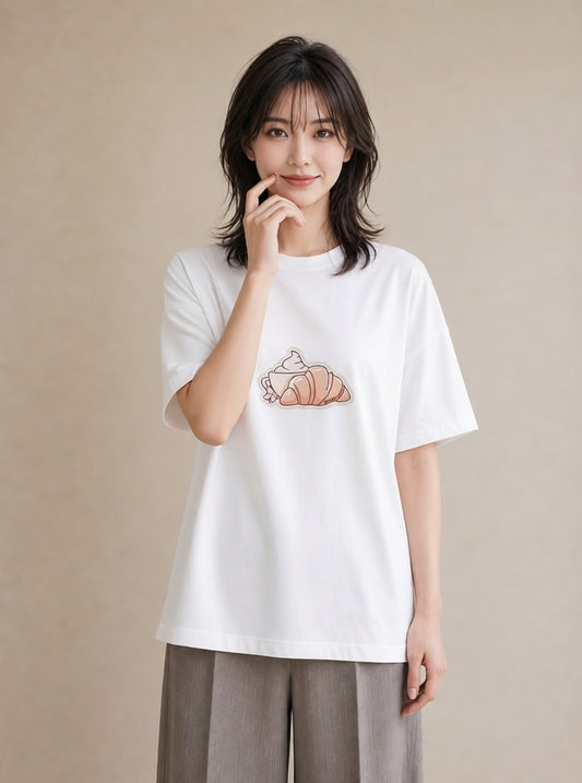 Tシャツ レディース 食パン 食べ物 フード イラスト ラフカジュアル カフェ服 クリスマス 白T YMAZO