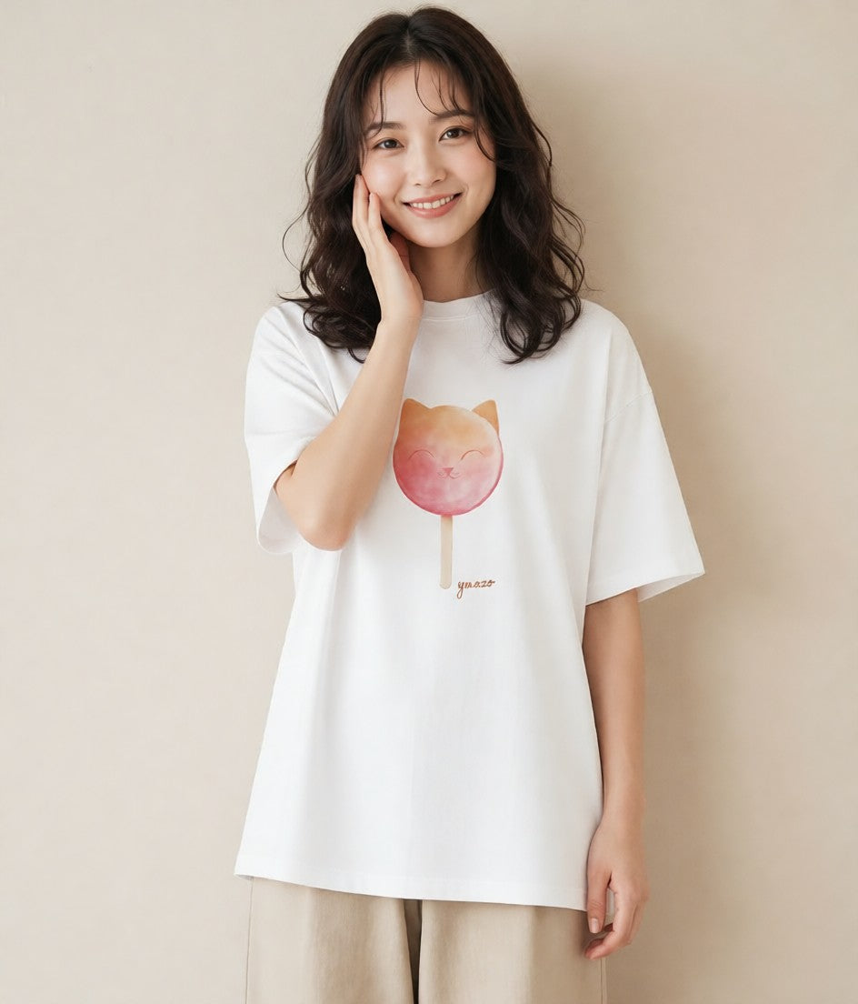 グラフィックTシャツ レディース わたあめ 食べ物 フード イラスト ニュアンス 敬老の日 ホワイトデー 白T YMAZO