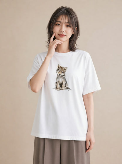 デザインTシャツ レディース シベリアンハスキー 犬 いぬ イラスト ガーリー ルームウェア ギフト 白T YMAZO