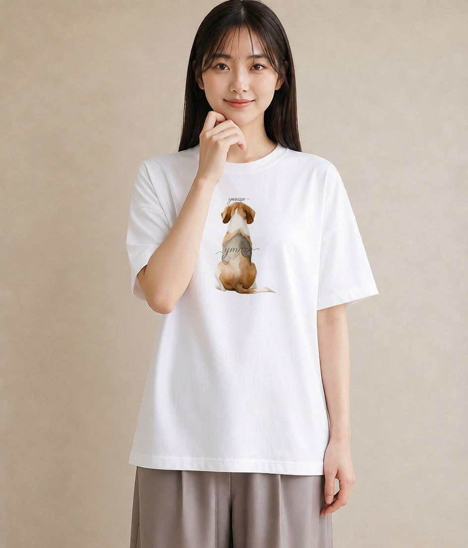 プリントTシャツ レディース ビーグル 犬 いぬ イラスト 北欧風 お出かけ 普段着 白T YMAZO