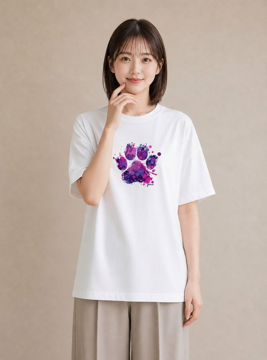 半袖Tシャツ レディース 猫の手 猫 ねこ イラスト 水彩風 通勤 在宅 白T YMAZO