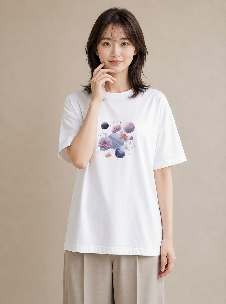 グラフィックTシャツ レディース 山羊座 星空 宇宙 イラスト こなれ感 20代 カジュアルコーデ 白T YMAZO
