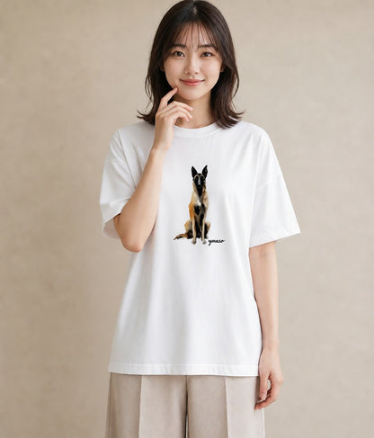 グラフィックTシャツ レディース ジャーマンシェパード 犬 いぬ イラスト 手描き風 ホワイトデー 春服 白T YMAZO