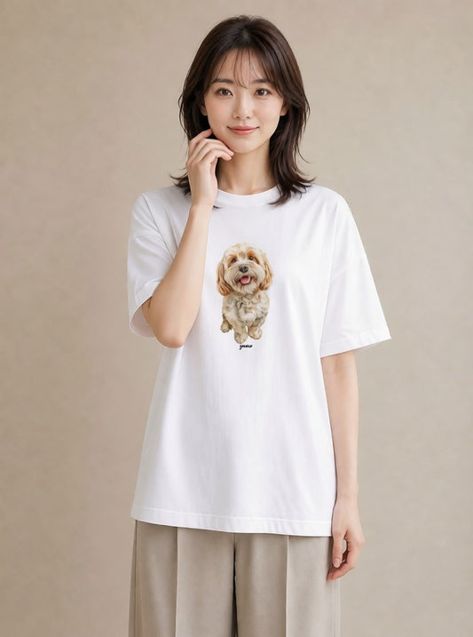 Tシャツ レディース わんちゃん 犬 いぬ イラスト 手描き風 帰省 ラフ 白T YMAZO