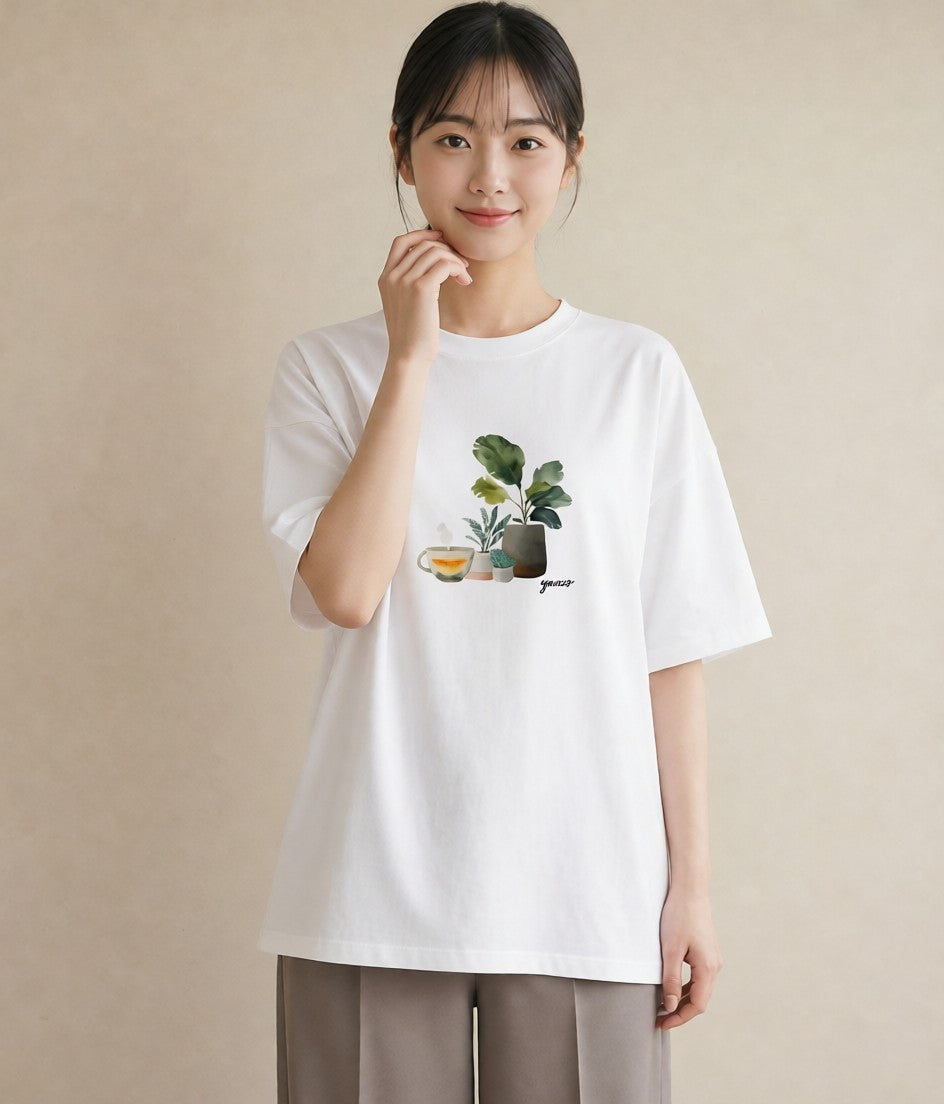 Tシャツ レディース 観葉植物 植物 ボタニカル イラスト ミニマル 公園 ママ 白T YMAZO