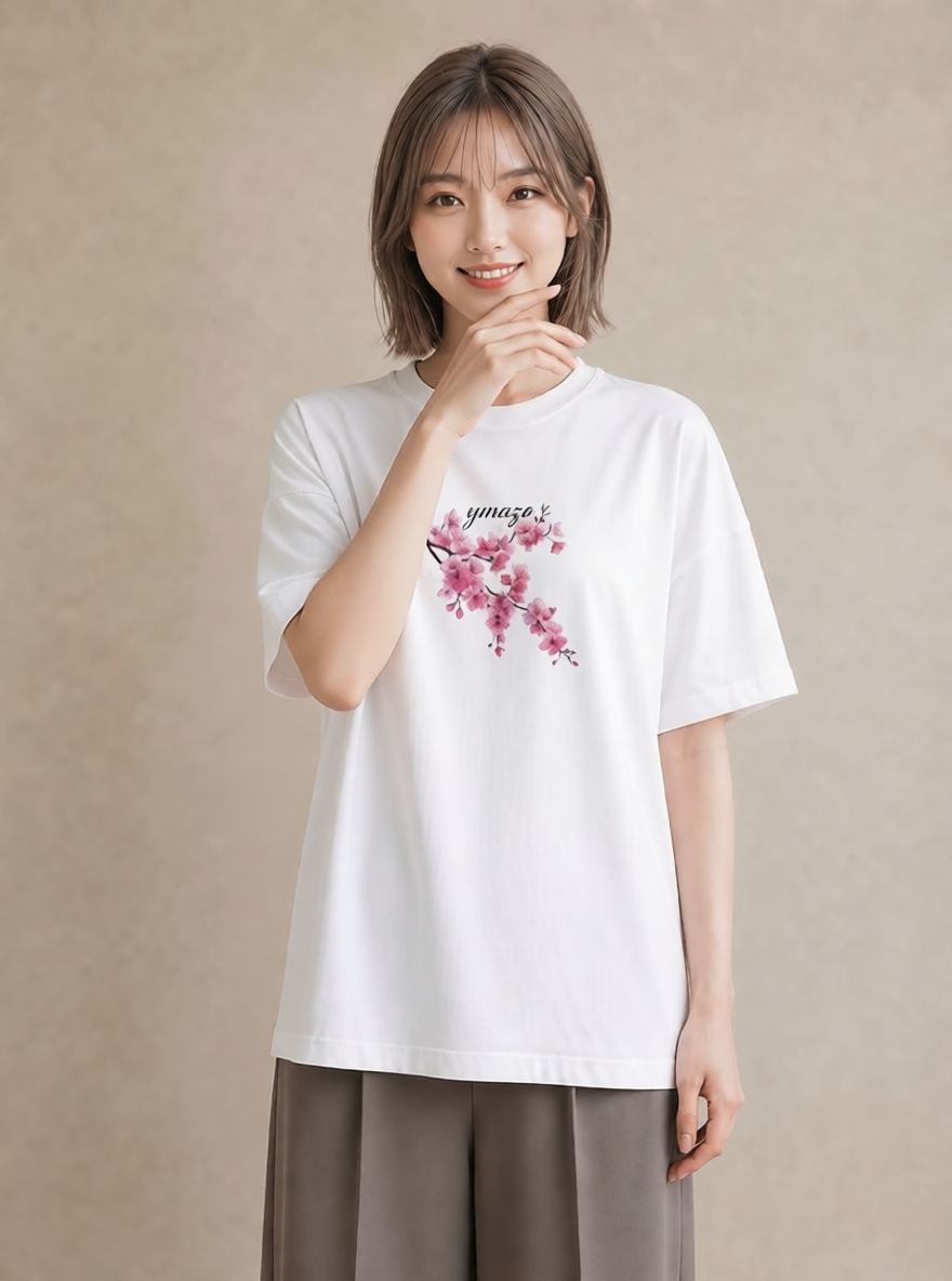 Tシャツ レディース さくら 桜 サクラ 花 花柄 イラスト お洒落 敬老の日 ホワイトデー 白T YMAZO