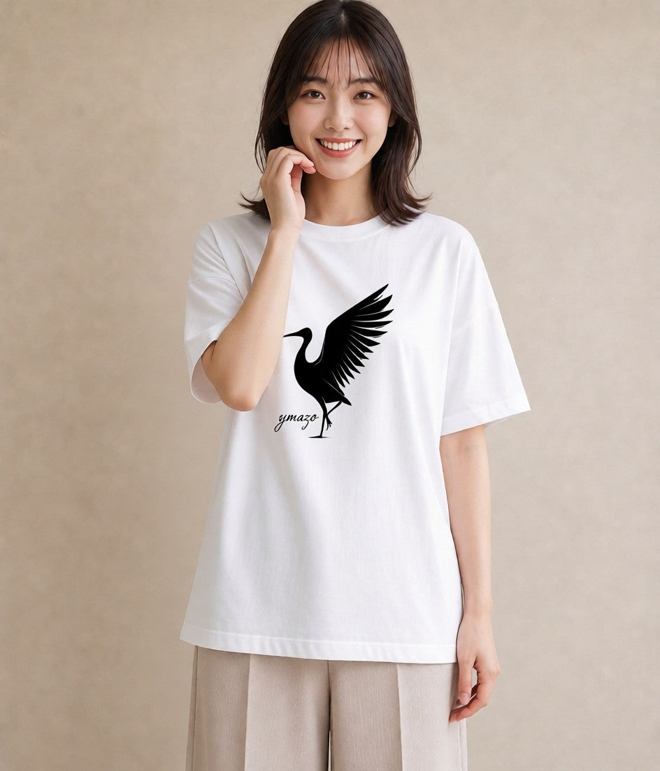 デザインTシャツ レディース 折り鶴 折り紙 ナチュラル アンティーク イラスト モード 20代 カジュアルコーデ 白T YMAZO
