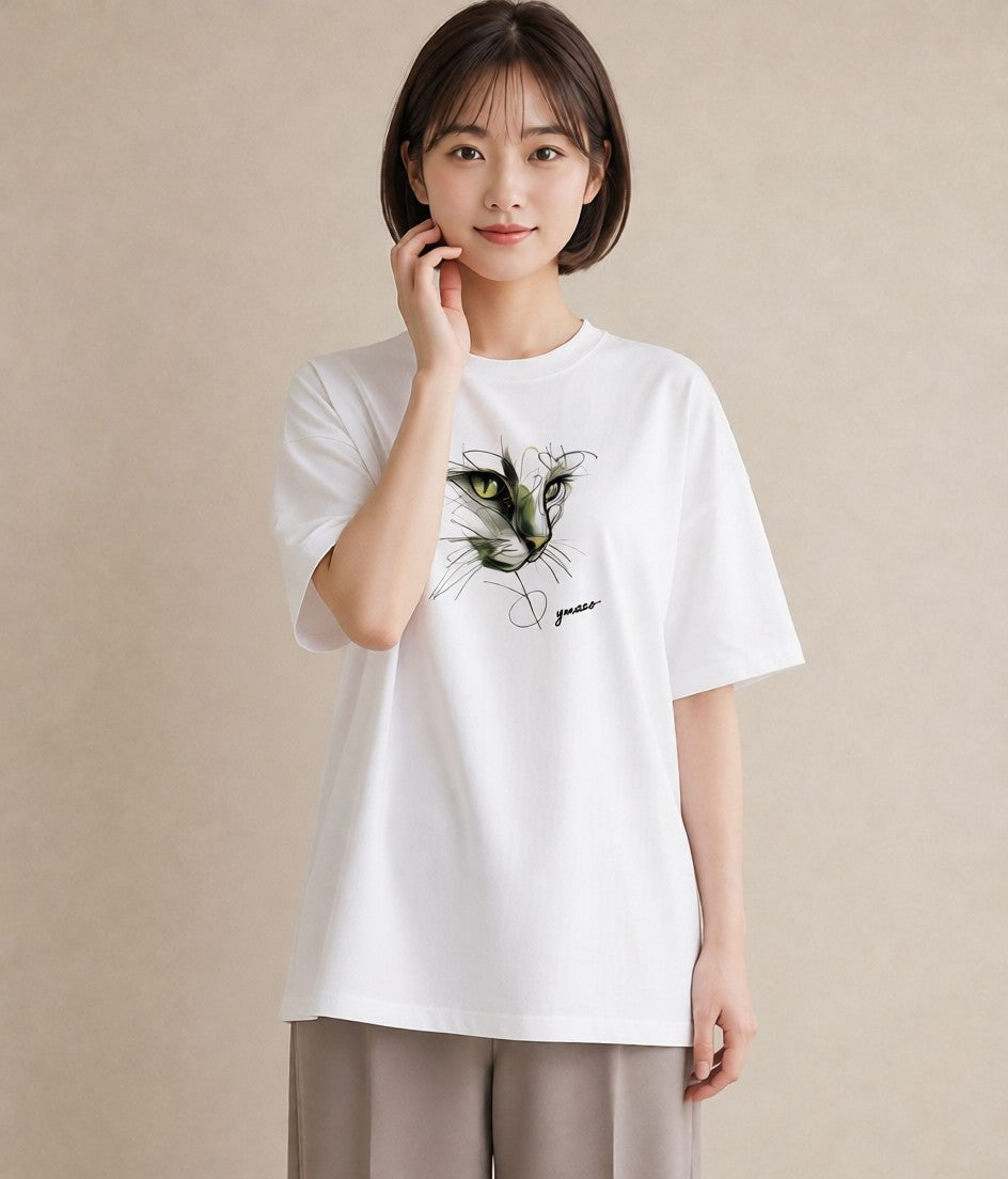 グラフィックTシャツ レディース スフィンクス 猫 ねこ イラスト きれいめ ルームウェア ギフト 白T YMAZO