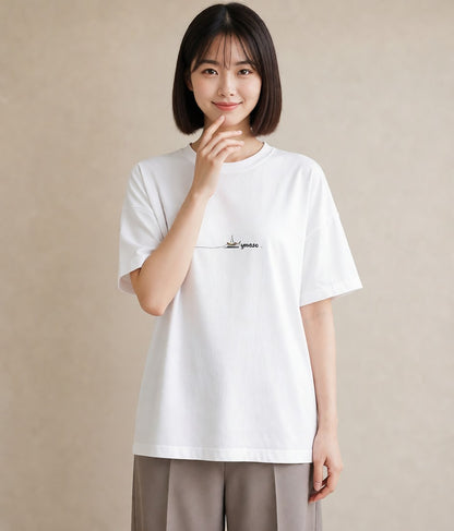 半袖Tシャツ レディース 紙の船 水辺 ナチュラル アンティーク イラスト ガーリー 誕生日プレゼント 綿100 白T YMAZO