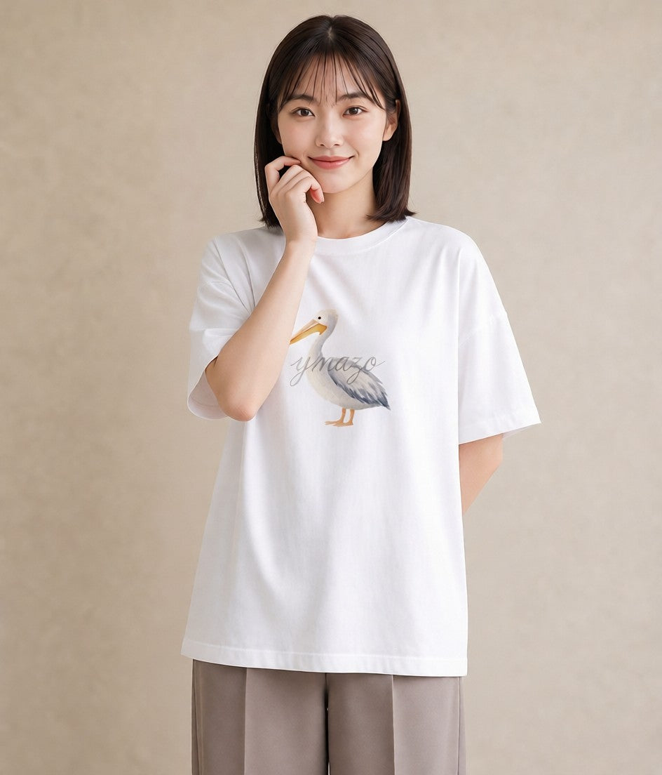 グラフィックTシャツ レディース ハクチョウ 動物 アニマル イラスト ヴィンテージ風 綿100 デート 白T YMAZO
