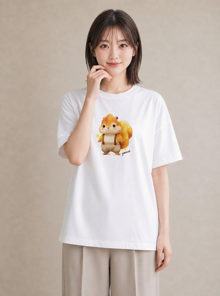 グラフィックTシャツ レディース シマリス ペット 動物 イラスト 手描き風 ルームウェア ギフト 白T YMAZO