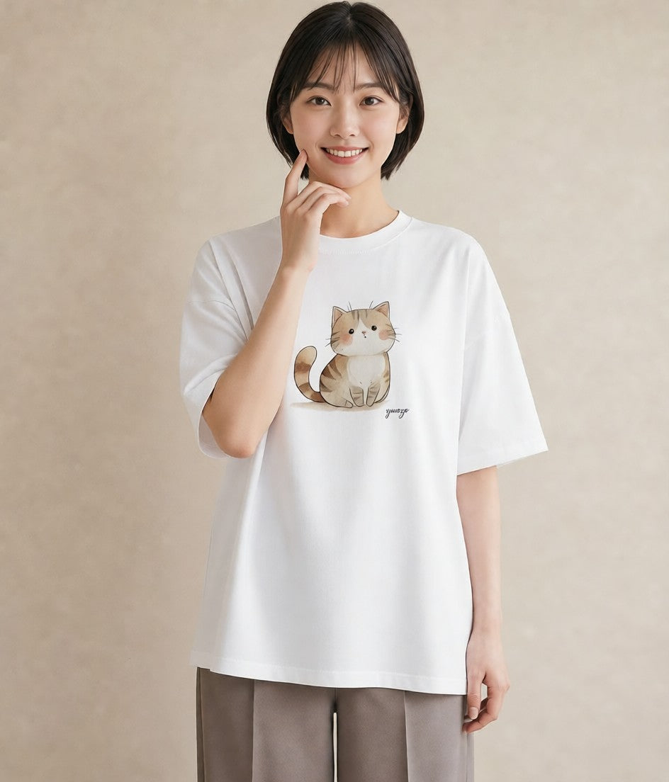 Tシャツ レディース マンチカン 猫 ねこ イラスト お洒落 ホワイトデー 春服 白T YMAZO