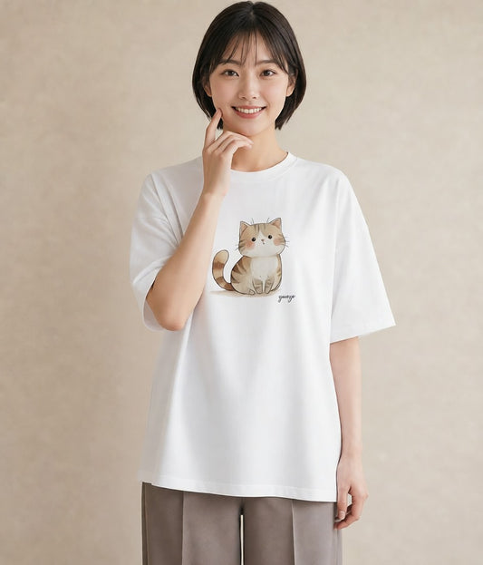 Tシャツ レディース マンチカン 猫 ねこ イラスト お洒落 ホワイトデー 春服 白T YMAZO