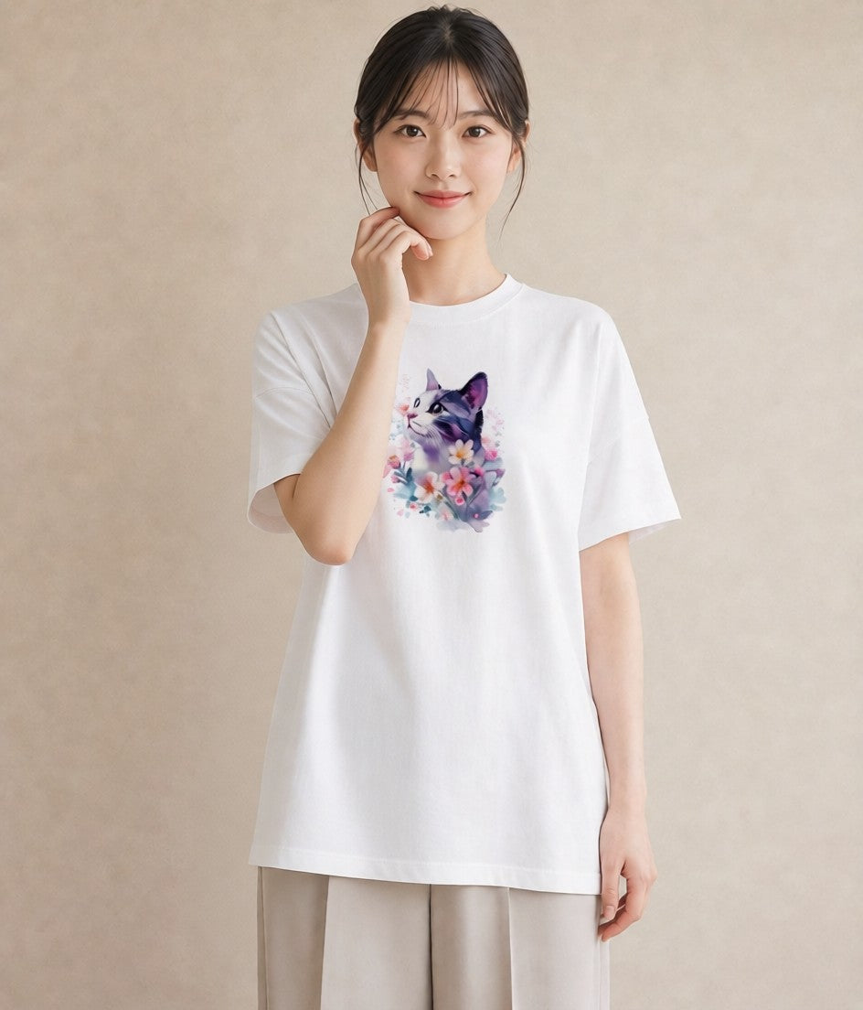 グラフィックTシャツ レディース シャム 猫 ねこ イラスト 休日コーデ 散歩 お出かけ 白T YMAZO